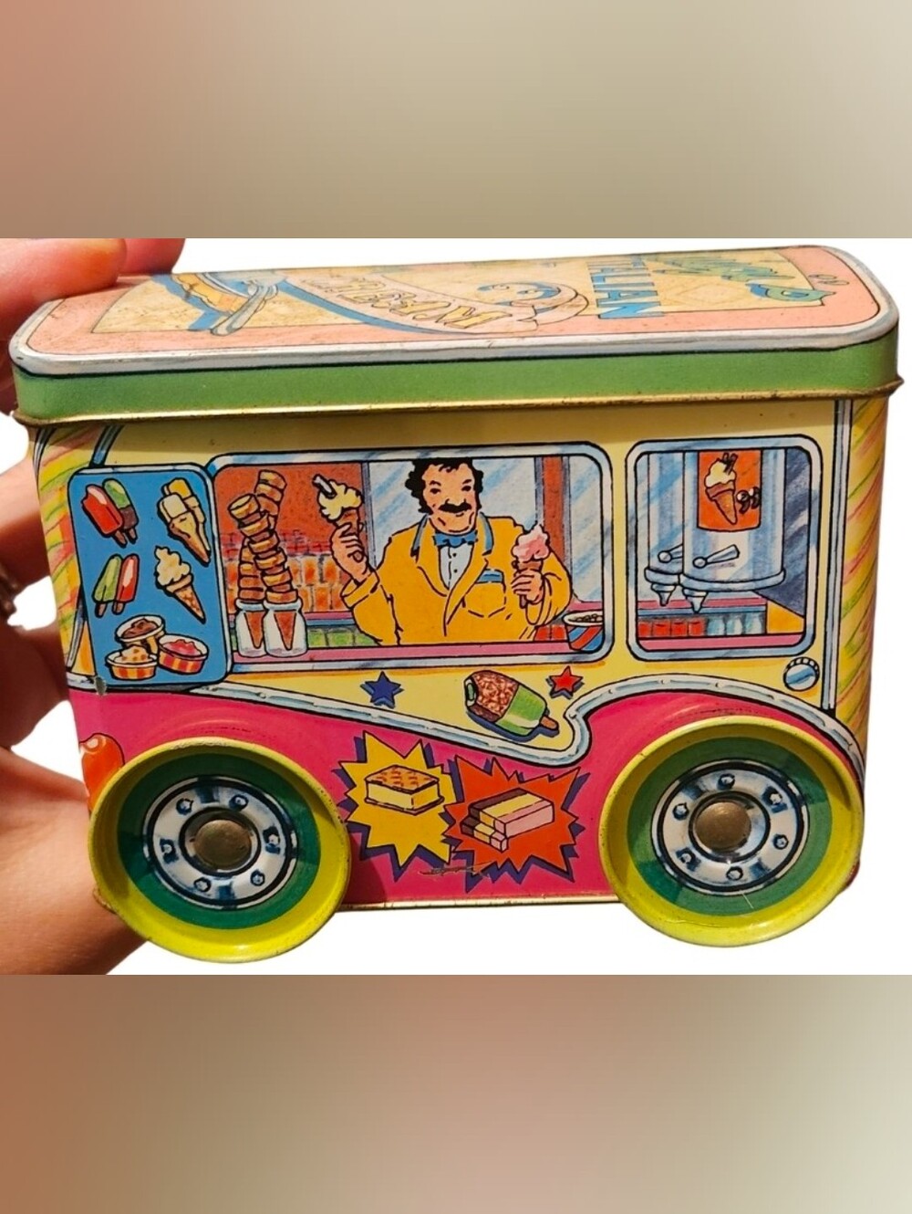Vintage Inspired Yellow & Pink Kids Toy Ice Cream Truck Collectable